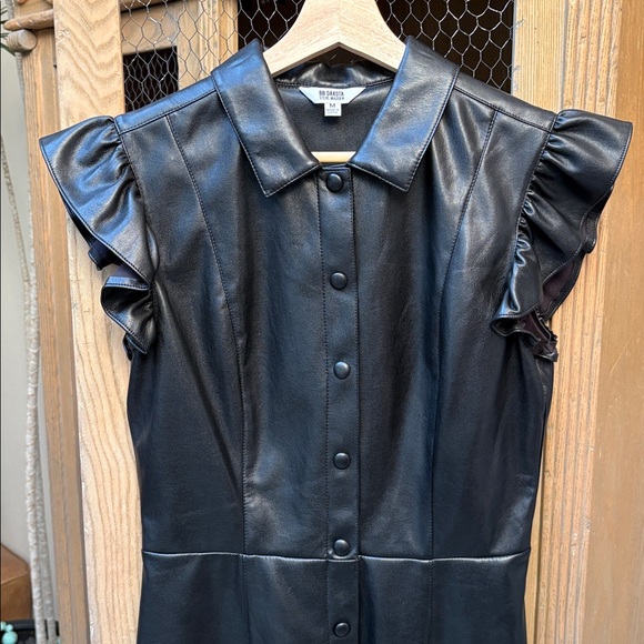 BB Dakota by Steve Madden Black Lima Faux Leather Ruffle Sleeve Shirt Dress - Picture 4 of 9